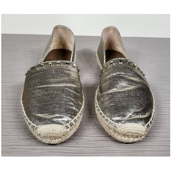 Jimmy Choo Dreya Studded d'Orsay Espadrille Flat, Gold, Womens Size 6.5 / 36.5 - Picture 2 of 11